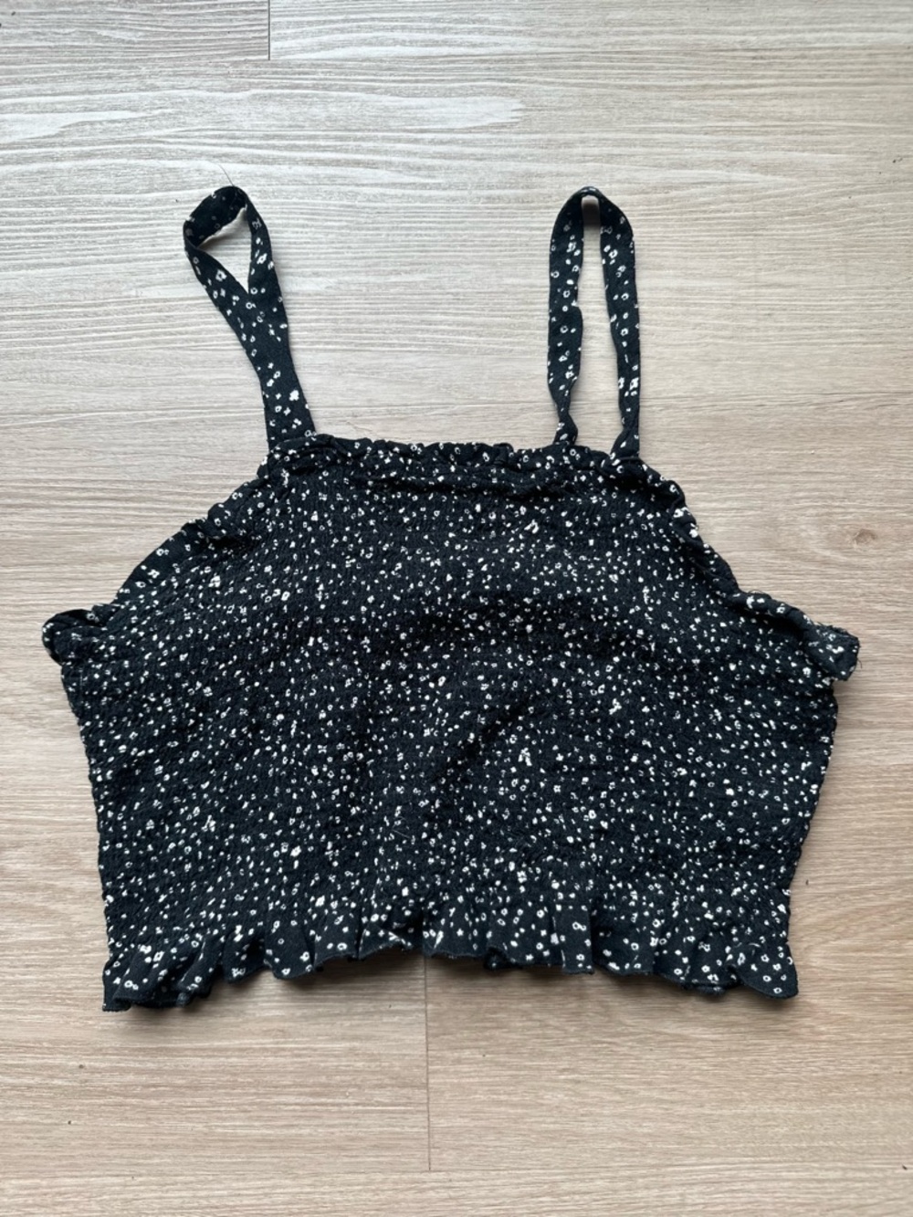 bp Black Smocked Floral Crop Top